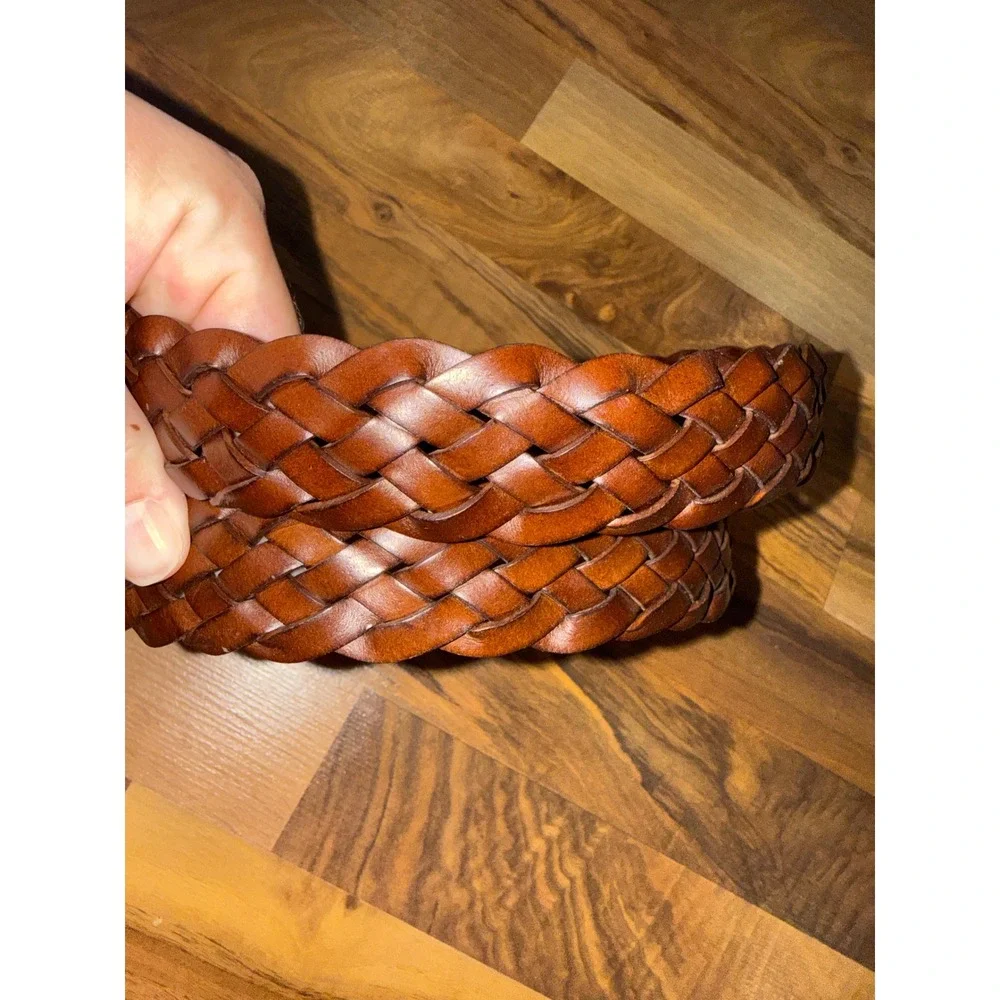 Bronzino Braided Belt Mens 38 Brown NEW Made in Italy Leather Woven office dress